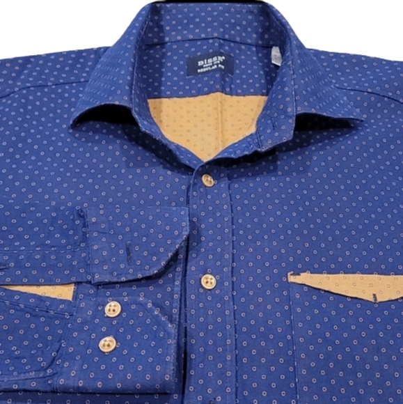 Bisse Other - Bisse Regular Fit Button Down Shirt Medium Blue Gold